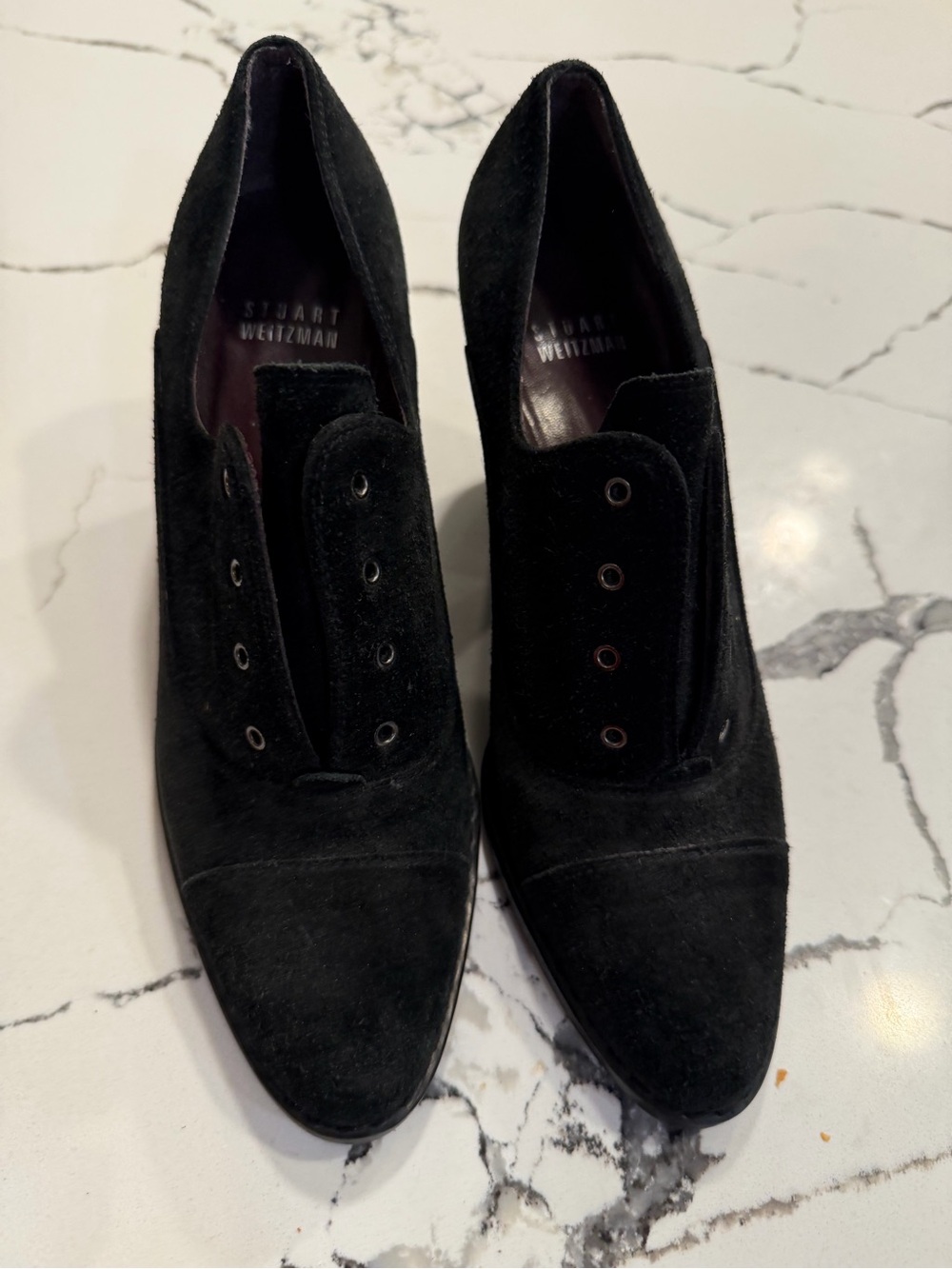 Stuart Weitzman Black Suede Womens Heeled Oxford Booties